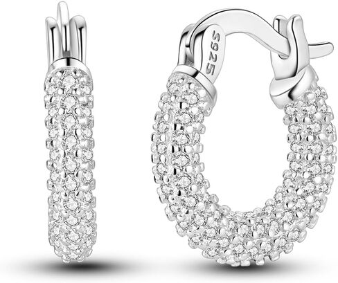 Hapour 925 Sterling Silver Hoop Earrings for Women Cubic Zirconia Hypoallergenic Small Hoop Earrings 15MM in Kuwait