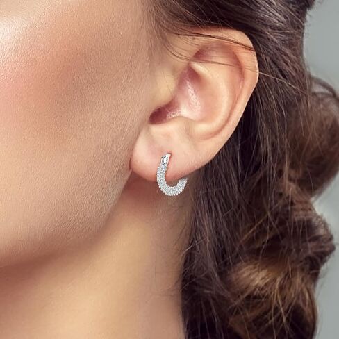 Hapour 925 Sterling Silver Hoop Earrings for Women Cubic Zirconia Hypoallergenic Small Hoop Earrings 15MM in Kuwait