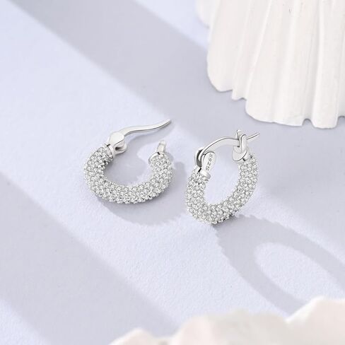 Hapour 925 Sterling Silver Hoop Earrings for Women Cubic Zirconia Hypoallergenic Small Hoop Earrings 15MM in Kuwait