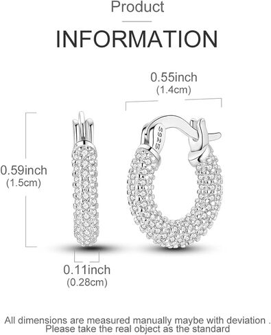 Hapour 925 Sterling Silver Hoop Earrings for Women Cubic Zirconia Hypoallergenic Small Hoop Earrings 15MM in Kuwait