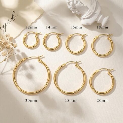 14K Gold Earrings for Women 14K Gold Hoop Earrings for Women Gold Hoop Earring for Womens Hoops Sleek Thin Silhouette with Modern Simplicity Hoops Earring for Womens 12/14/16/18/20/25/30mm in Kuwait