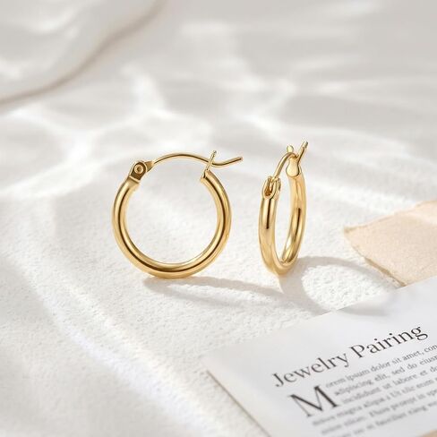 14K Gold Earrings for Women 14K Gold Hoop Earrings for Women Gold Hoop Earring for Womens Hoops Sleek Thin Silhouette with Modern Simplicity Hoops Earring for Womens 12/14/16/18/20/25/30mm in Kuwait