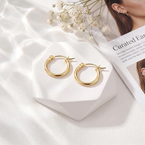 14K Gold Earrings for Women 14K Gold Hoop Earrings for Women Gold Hoop Earring for Womens Hoops Sleek Thin Silhouette with Modern Simplicity Hoops Earring for Womens 12/14/16/18/20/25/30mm in Kuwait