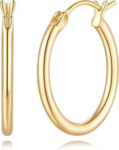 14K Gold Earrings for Women 14K Gold Hoop Earrings for Women Gold Hoop Earring for Womens Hoops Sleek Thin Silhouette with Modern Simplicity Hoops Earring for Womens 12/14/16/18/20/25/30mm in Kuwait