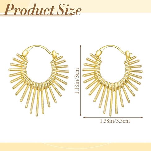Hecila Gold Earrings for Women Statement Golden Fan Shaped Hoop Earrings Sunburst-Style Hinged Hoop Earring 14K Gold Plated Trendy Non Tarnish Chunky Textured Huggie Earring Jewelry Gift Everyday Use in Saudi Arabia