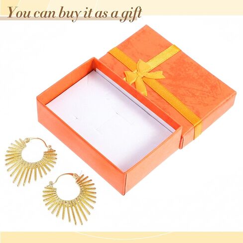 Hecila Gold Earrings for Women Statement Golden Fan Shaped Hoop Earrings Sunburst-Style Hinged Hoop Earring 14K Gold Plated Trendy Non Tarnish Chunky Textured Huggie Earring Jewelry Gift Everyday Use in Saudi Arabia