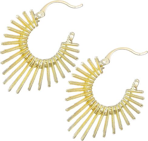 Hecila Gold Earrings for Women Statement Golden Fan Shaped Hoop Earrings Sunburst-Style Hinged Hoop Earring 14K Gold Plated Trendy Non Tarnish Chunky Textured Huggie Earring Jewelry Gift Everyday Use in Saudi Arabia