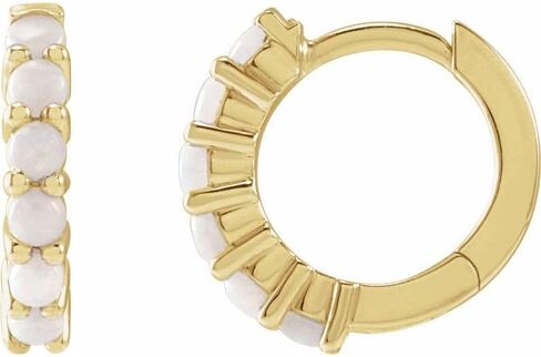 14k Yellow Gold Natural White Opal 12.2mm Huggie Hoop Earrings Graceful in Saudi Arabia