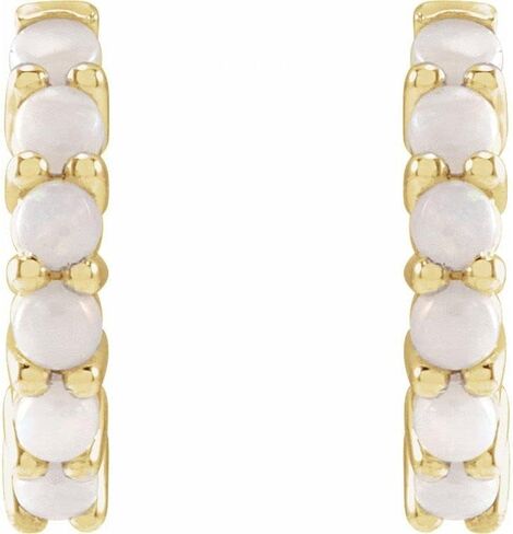 14k Yellow Gold Natural White Opal 12.2mm Huggie Hoop Earrings Graceful in Saudi Arabia