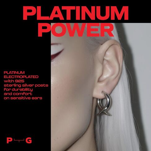 Premium Quality | Platinum Electroplated Spike | Horn Hoop Earrings For Women | 925 Sterling Silver Post | Edgy and Elegant | Pump Up The Gem | US Brand | in Saudi Arabia