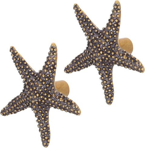 SOLUSTRE 2pcs Star-Shaped Cabinet Door Handles, Brass Ocean Theme Drawer Pulls for Wardrobe and Dresser, Vintage Finish Star Knobs for Nursery and Closet in Kuwait