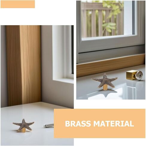 SOLUSTRE 2pcs Star-Shaped Cabinet Door Handles, Brass Ocean Theme Drawer Pulls for Wardrobe and Dresser, Vintage Finish Star Knobs for Nursery and Closet in Kuwait