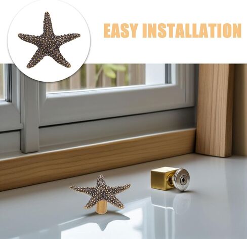 SOLUSTRE 2pcs Star-Shaped Cabinet Door Handles, Brass Ocean Theme Drawer Pulls for Wardrobe and Dresser, Vintage Finish Star Knobs for Nursery and Closet in Kuwait