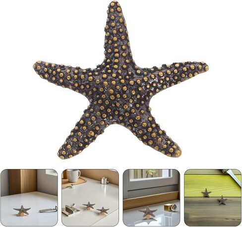 SOLUSTRE 2pcs Star-Shaped Cabinet Door Handles, Brass Ocean Theme Drawer Pulls for Wardrobe and Dresser, Vintage Finish Star Knobs for Nursery and Closet in Kuwait