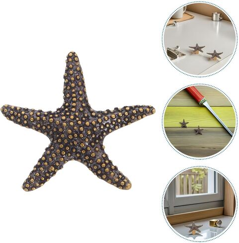 KALLORY Star-Shaped Wardrobe Handle and Cabinet Drawer Pull, Antique Brass Finish, 2pcs Set, Nautical ’ Room Decor for Nursery Dresser and Cupboard in Kuwait