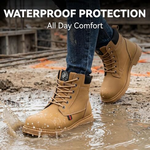 ANGRYRAM Steel Toe Boots for Men Women Comfortable Waterproof Construction Work Boots for Men Women Slip Resistant Lightweight Safety Shoes Botas de Trabajo Seguridad para Hombre in Saudi Arabia