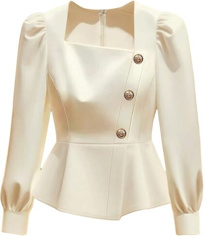 Verdusa Women's Cinched Waist Dressy Blouses Long Sleeve Shirts Button Front Elegant Formal Tops Business Casual Outfits in Kuwait
