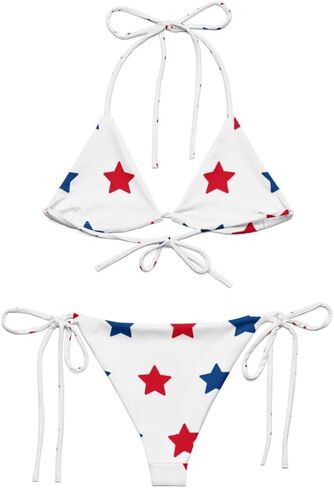 Red White & Blue Stars Patriotic Americana String Bikini for Women & Teens, 4th of July Two-Piece Extended Sizes 2XS - 6XL in Kuwait