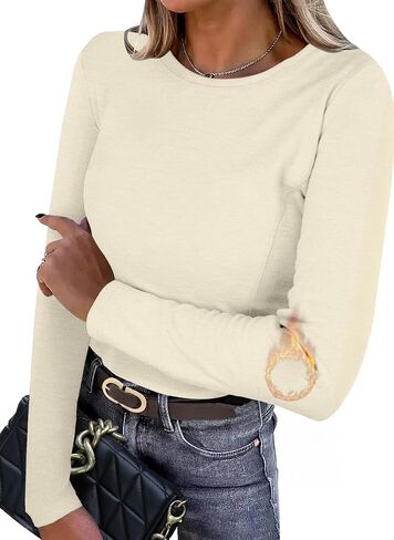 IWOLLENCE Women's Long Sleeve Thermal Shirts Crewneck Fleece Undershirt Plain Base Layer Tops Cold Weather Underwear in Saudi Arabia