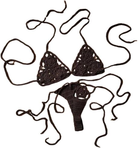 Women's Bohemian Crochet Bikini Set with Shell Accents, Halter Triangle Top Lace-Up Side Bottom in Saudi Arabia