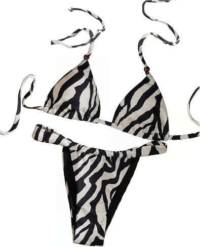 RoseSeek Women's 2 Piece Zebra Striped Bikini Sets Spaghetti Strap Triangle Bikinis Bathing Suits Set in Kuwait