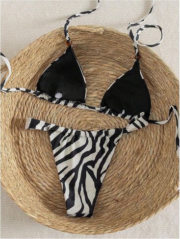 RoseSeek Women's 2 Piece Zebra Striped Bikini Sets Spaghetti Strap Triangle Bikinis Bathing Suits Set in Kuwait