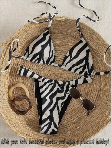 RoseSeek Women's 2 Piece Zebra Striped Bikini Sets Spaghetti Strap Triangle Bikinis Bathing Suits Set in Kuwait