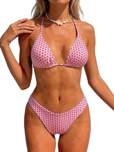 Women's Polka Dots Print Bikini Set Boho Halter Triangle Tie Side Cute Swimsuit Two Piece Bathing Suit in Saudi Arabia