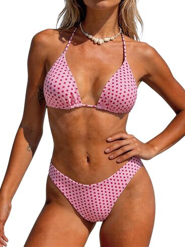 Women's Polka Dots Print Bikini Set Boho Halter Triangle Tie Side Cute Swimsuit Two Piece Bathing Suit in Saudi Arabia
