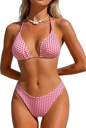 Women's Polka Dots Print Bikini Set Boho Halter Triangle Tie Side Cute Swimsuit Two Piece Bathing Suit in Saudi Arabia