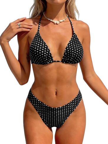 Women's Polka Dots Print Bikini Set Boho Halter Triangle Tie Side Cute Swimsuit Two Piece Bathing Suit in Saudi Arabia