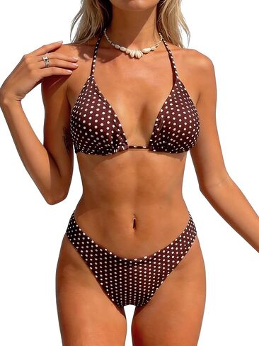 Women's Polka Dots Print Bikini Set Boho Halter Triangle Tie Side Cute Swimsuit Two Piece Bathing Suit in Saudi Arabia