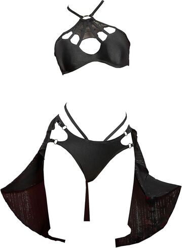 MEOWCOS Goth Bikini Swimsuit Gothic Spider Web Print Halter Bikini Set Bathing Suit for Beach Pool in Kuwait