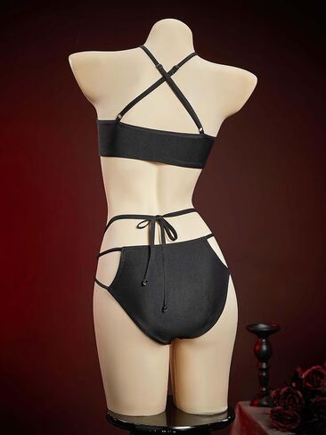 MEOWCOS Goth Bikini Swimsuit Gothic Spider Web Print Halter Bikini Set Bathing Suit for Beach Pool in Kuwait