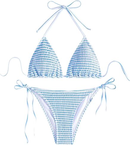 WDIRARA Women's Striped 2 Piece Bikini Set Halter Triangle String Swimsuit Tie Side Thong Bathing Suit in Saudi Arabia