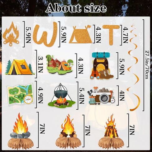 Camping Themed Party Decorations Banner - Glitter Welcome to Our Campsite Decoration with Banner Hanging Swirls Honeycomb, Camping Adventure Tent Campfire Party Supplies for Boys Girls Kids in Saudi Arabia