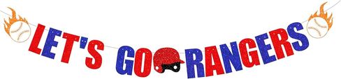 Pre Strung Lets Go Rangers Banner -Texas Rangers party decor, Baseball team party，Celebration Baseball Game Day Party Decorations banner Blue and Red Glitter in Saudi Arabia