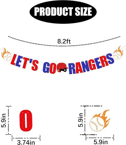 Pre Strung Lets Go Rangers Banner -Texas Rangers party decor, Baseball team party，Celebration Baseball Game Day Party Decorations banner Blue and Red Glitter in Saudi Arabia