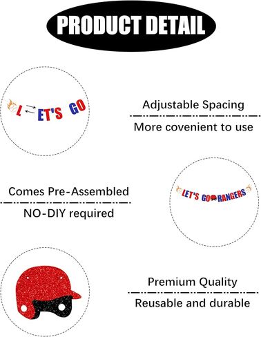 Pre Strung Lets Go Rangers Banner -Texas Rangers party decor, Baseball team party，Celebration Baseball Game Day Party Decorations banner Blue and Red Glitter in Saudi Arabia