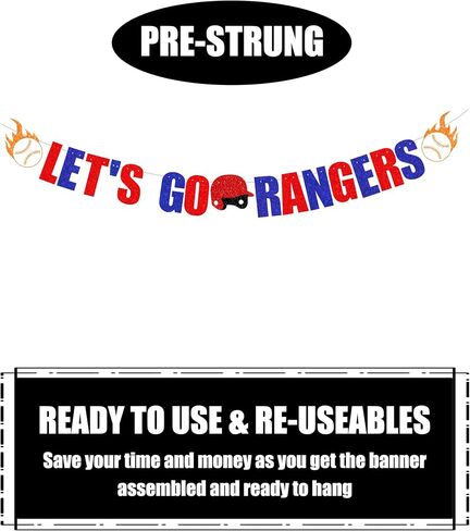 Pre Strung Lets Go Rangers Banner -Texas Rangers party decor, Baseball team party，Celebration Baseball Game Day Party Decorations banner Blue and Red Glitter in Saudi Arabia