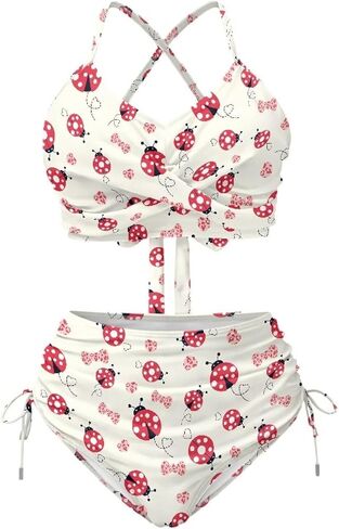 Womens 2PCS High Waisted Wrap Front Bikini Sets Cross Straps Swimsuit Tummy Control Bathing Suit for Party Barbecue in Saudi Arabia