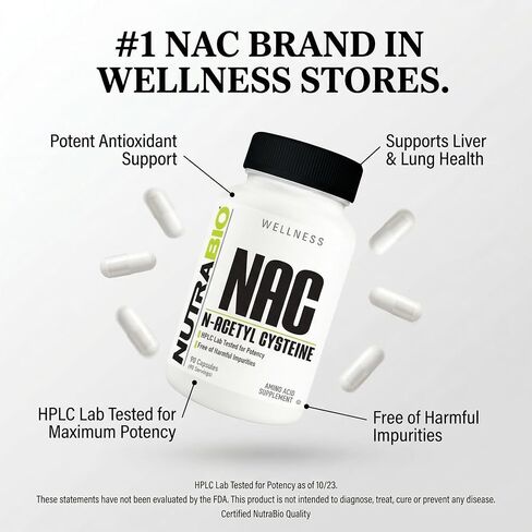 مكمل NutraBio N-Acetyl Cysteine ​​(NAC) - 90 كبسولة، 600 مجم لكل منها - مضاد قوي للأكسدة - دعم المناعة - تعزيز الجلوتاثيون in Kuwait