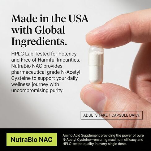 مكمل NutraBio N-Acetyl Cysteine ​​(NAC) - 90 كبسولة، 600 مجم لكل منها - مضاد قوي للأكسدة - دعم المناعة - تعزيز الجلوتاثيون in Kuwait