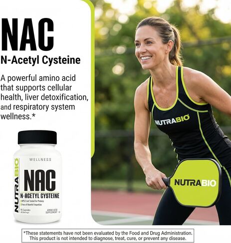 مكمل NutraBio N-Acetyl Cysteine ​​(NAC) - 90 كبسولة، 600 مجم لكل منها - مضاد قوي للأكسدة - دعم المناعة - تعزيز الجلوتاثيون in Kuwait