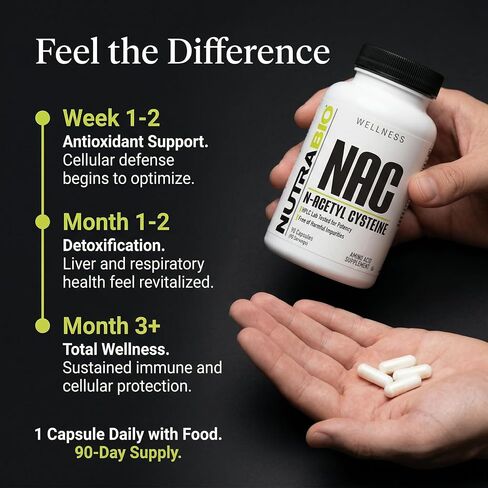 مكمل NutraBio N-Acetyl Cysteine ​​(NAC) - 90 كبسولة، 600 مجم لكل منها - مضاد قوي للأكسدة - دعم المناعة - تعزيز الجلوتاثيون in Kuwait
