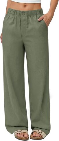 COPYLEAF Linen Pants Women Wide Leg Elastic Waist Flowy Palazzo Casual Pants with Pockets Beach Travel Trousers in Saudi Arabia