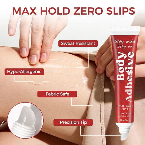 Liquid Body Glue for Clothes,Fashion Glue Tape, Clothing Glue that Holds All Day for Dancers, Women's Bras, Wigs, Stockings, Durable Waterproof Clutch Glue for Skin, Butt, Boob, Shoulder (30ml) in Saudi Arabia