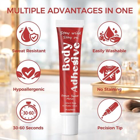 Liquid Body Glue for Clothes,Fashion Glue Tape, Clothing Glue that Holds All Day for Dancers, Women's Bras, Wigs, Stockings, Durable Waterproof Clutch Glue for Skin, Butt, Boob, Shoulder (30ml) in Saudi Arabia