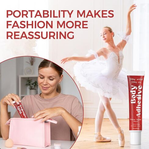 Liquid Body Glue for Clothes,Fashion Glue Tape, Clothing Glue that Holds All Day for Dancers, Women's Bras, Wigs, Stockings, Durable Waterproof Clutch Glue for Skin, Butt, Boob, Shoulder (30ml) in Saudi Arabia