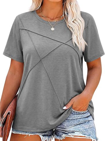 Fisoew Womens Plus Size Short Sleeve T Shirts Summer Casual Loose Fit Tees Crew Neck Curvy Tunic Tops in Kuwait